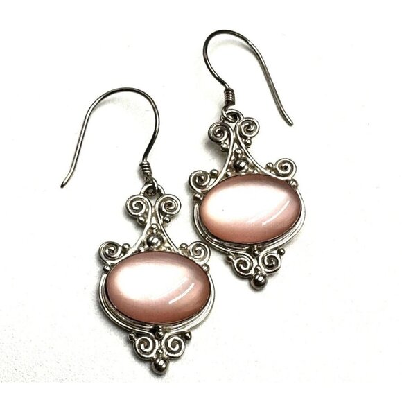 Sajen Womens Earrings Sterling Silver Pink Pearl Chandelier Pierced Designer - Picture 2 of 3